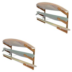 Set 2x Bamboo surfboard holder BH7 Cranit snowboard / ski wall mount