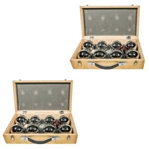 Set 2x Boule set in wooden case Cranit 8 Boule Pétanque balls including piggy target ball RE65