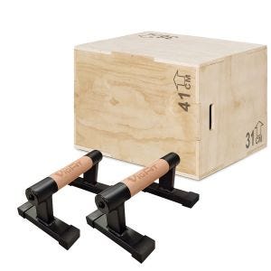 Set Paar Push Up Parallettes 26cm + Plyo Box 31x36x41 cm aus Holz Cranit PB9 Liegestützgriffe und Crossfit Box