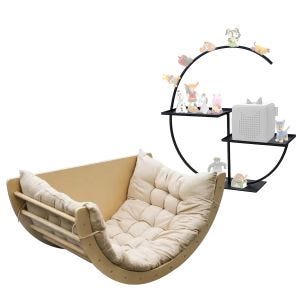 Set Schaukel Kletterbogen Birkenholz mit Kissen + Kinder Standregal passend für Tonies Divit BR21