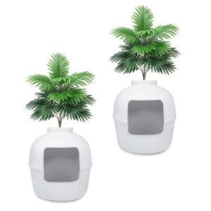 Set 2x Cat litter box with artificial plant Divit KK16 plants cat toilet