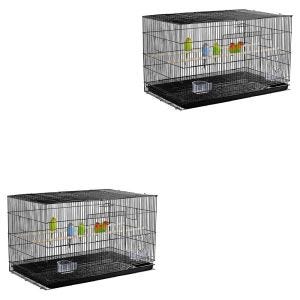 Set 2x Bird cage with wooden poles Divit bird aviary with dirt tray 76 x 45 x 18.11 inch PL8 black