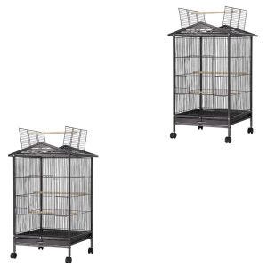 Set 2x Bird cage with wheels Divit aviary with dirt tray 45 x 45 x 38.19 inch PL9 black