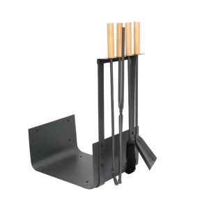 ,Firewood basket with fireplace cutlery 4-piece metal Divit fireplace accessories with shovel,, ash brush,, tongs and poker ME100 black DPLI1,