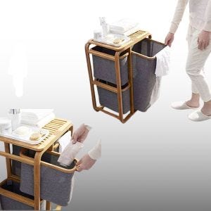 Wäschekorb WK13 Wäsche Organizer Wäschesack 3 Fächer grau holz DPL1