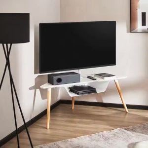 Wohnzimmertisch mit TV Halterung 32-65'' schwenkbar WT29 Ecktisch weiß DPL1