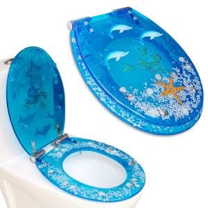 Toilettensitz Divit RI81 Toilettendeckel Kunstharz blau Ozeandesign Delfin Motiv DPL3