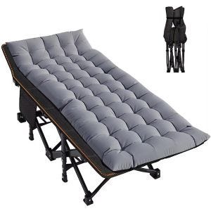 Folding camp bed including cushion Divit GI19 garden lounger sun lounger with carrying bag up to 440 lbs grey black