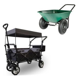 Handcart with roof foldable transport cart garden cart foldable steel ME70 black + Garden wheelbarrow Divit GS3 double wheel wheelbarrow
