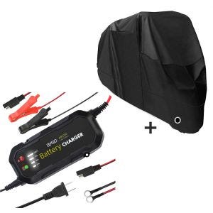 Set Motorrad Batterie Ladegerät + Abdeckplane XL schwarz_1