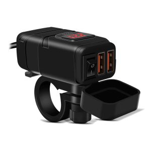 12V motorcycle USB socket with digital battery voltage display US5