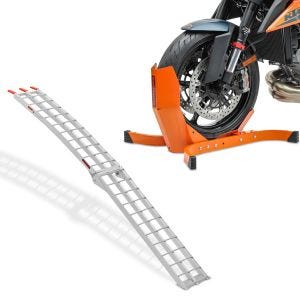 Set: Auffahrrampe bis 340 kg Alu-II Rollschutz + Wippe Easy-Plus ständer bis 21 Zoll orange_1