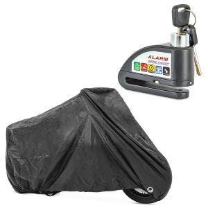 Set: Bremsscheibenschloss Alarm 110dB Tourtecs Diebstahlschutz schwarz + Abdeckplane XXL Faltgarage schwarz_1