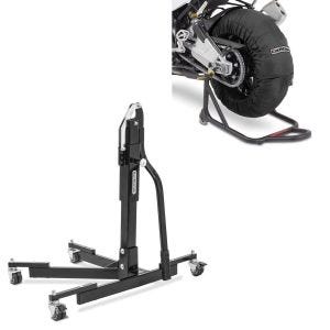 Set: Reifenwärmer Set 60-80-95 °C schwarz + Zentralständer ohne Adapterplatte schwarz heber Power-Evo_1