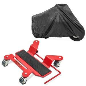 Set: Rangierhilfe für Hauptständer Easy Mover I bis 300kg in rot + Abdeckplane XXL Faltgarage schwarz_1
