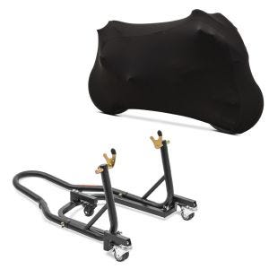Set: Dolly Rear Paddock Stand Mover II Racing matt + tarpaulin cover Indoor M-L Stretch Garage in 
