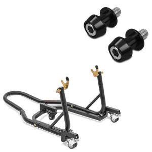 Set: Rear Paddock Stand Dolly compatible with Kawasaki Vulcan S / Café SM2 + Motorcycle Bobbin Spools Motea Assen M10 x 1.5 black
