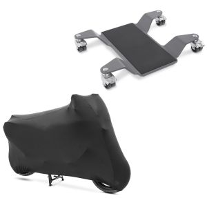 Set: Rangierhilfe für Hauptständer Easy Mover II bis 320kg in grau + abdeckung Indoor XL-XXL Stretch Garage in schwarz_1