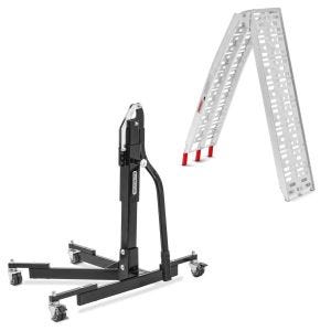 Set: Zentralständer ohne Adapterplatte schwarz heber Power-Evo + Auffahrrampe bis 340 kg Alu-I klappbar_1