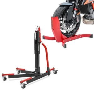 Set: Zentralständer ohne Adapterplatte rot heber Power-Evo + Wippe Easy-Plus ständer bis 21 Zoll rot_1