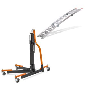 Power Evo Central Stand Paddock Lift orange without adapter plate + Aluminium loading ramp III max. 595 lbs triple folding for