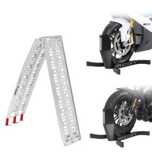 Set: aluminium loading ramp CS1 set wheel chock Easy Plus folding max 750 lbs + Wheel Chock Easy-Plus Front Stand up to 21 Inch -matt