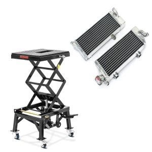 Set: Motorradheber Enduro Cross-Lift XL Motocross Scherenheber mit Rollen + Kühler Radiator für KTM EXC 125 / 200 / 250 / 300 2-Takt 2008-2015_1