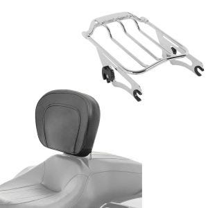 Set: Fahrer Rückenlehne für Harley Touring Modelle 1997-2021 + Gepäckträger AW Abnehmbar für Harley Touring Modelle 2009-2021 chrom_1
