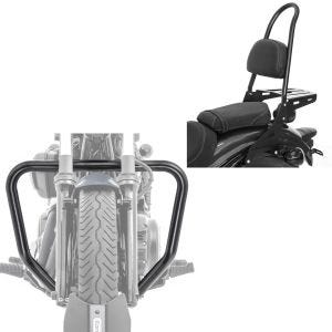 Set: Sissybar Yamaha XV 950 / R 14-20 Craftride Rider-L inkl. Gepäckträger schwarz + Sturzbügel Yamaha XV 950 / R Bolt 14-20 Craftride Motor Schutzbügel schwarz_1