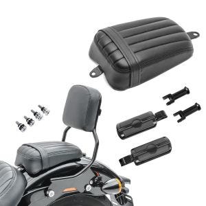 Set: Soziussitz Set für Harley Davidson Softail Standard 20-21 mit Fußrasten und Halter Craftride FS1 + Sissybar für Harley Softail 18-21 Craftride R1 mit Docking Kit schwarz_1