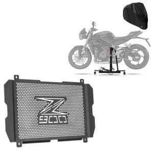 Set: ConStands Zentralständer für Kawasaki Z 900 17-21 Power Evo + Abdeckplane + Kühlerabdeckung für Kawasaki Z 900 17-21 Kühlergrill Zaddox KG1_1