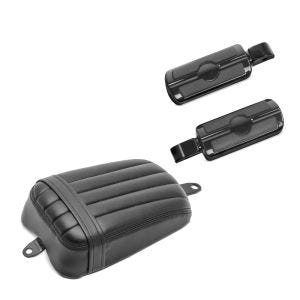 Set: Soziussitz für Harley Davidson Softail Street Bob / Standard 18-21 Beifahrersitz Craftride Stripe + Sozius Fussrasten für Harley Softail Street Bob 18-21 Craftride SF6 schwarz_1