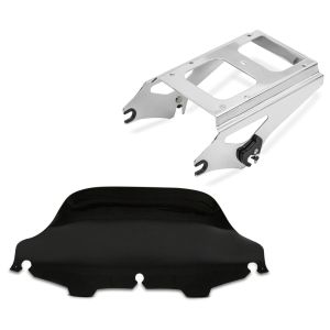 Set: Gepäckträger TP Abnehmbar für Harley Davidson Touring Modelle 09-13 chrom Craftride + Windschild Wave 8" für Harley CVO Street Glide 11-13 schwarz Craftride_1