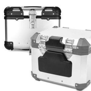 Set: Alu top box XS45 45 Liters silver + Pillion Backrest Pad compatible with BMW Alu TP RL2