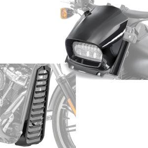 Set: Belly pan compatible with Harley Davidson Softail Fat Bob / 114 18-24 chin spoiler Craftride CV6 + Headlight Fly Screen Front Mask compatible with Harley Davidson Softail Fat Bob 114 18-24 Wind Shield Craftride black