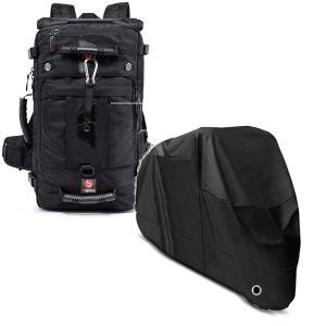 Set: Motorcycle Backpack / Tail bag HK4 Tail bag 45Ltr in blk Bagtecs with Motorbike Cover XL Outdoor tarpaulin in blk