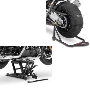 Set: Motorbike Tyre Warmers Laguna Seca 60-80°C for wheel 17" blk ConStands with Scissor Lift Midlift L 1500 lbs blk