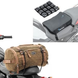 Set: Motorcycle Tail Bag Vintage 25L brown Craftride with Motorbike Air cushion Air Deluxe S blk