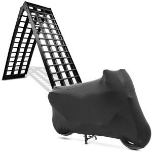 ,Set: Alu Ramp V blk,, max. 1500 lbs,, fold.,, for Motorcycle ConStands with Tarpaulin cover Indoor XL-XXL Stretch garage blk,