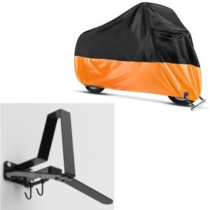 Set: Motorcycle Wardrobe WH2 Helmet rack wall mount blk XGP with Motorbike Cover XXL Outdoor tarpaulin in blk-orange