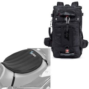 Set: Motorcycle Backpack / Tail bag HK4 Tail bag 45Ltr blk Bagtecs with Motorbike Gel Seat Pad Neoprene L blk