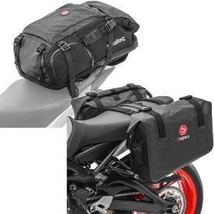 Set: Motorcycle Backpack HX5 wp. 45Ltr with helmet strap Bagtecs with Motorcycle Sidebags wp. WD1 2x43 l Roll Closure
