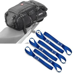 ,Set: Motorcycle Backpack HX5 Tail bag waterproof 45Ltr with helmet strap Bagtecs with Lashing strap,, 6pcs mega pack blue,