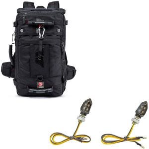 Set: Motorcycle Backpack / Tail bag HK4 Tail bag 45Ltr blk Bagtecs with LED indicators motorcycle KP8 2 pieces tinted