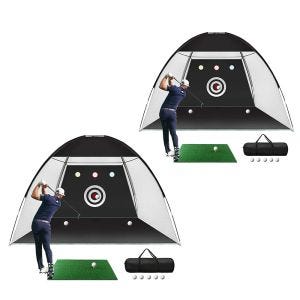 Set 2x Golf Practice Net Cranit GN1 Practice Cage with Artificial Turf Mat black