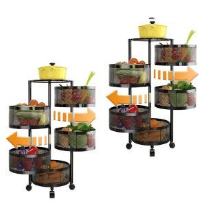 Set 2x Kitchen trolley on wheels 5 levels Divit serving trolley storage shelf 360° rotatable RE21 black