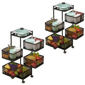 Set of 2 Kitchen trolley on wheels 6 shelves Divit serving trolley storage shelf rotatable RE92 black
