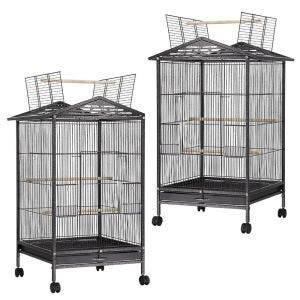 Set of 2 Bird cage with wheels Divit aviary with dirt tray 45 x 45 x 38.19 inch PL9 black