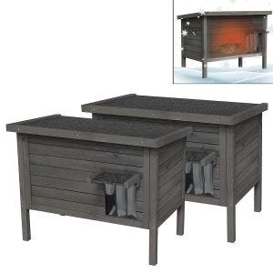 Set of 2 Winter Outdoor Cat House Divit KH74 Pet Wooden Hut Weatherproof