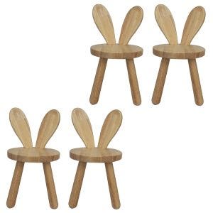 Set of 4 children's chairs made of wood Divit KS1 solid wood stools with rabbit ears
